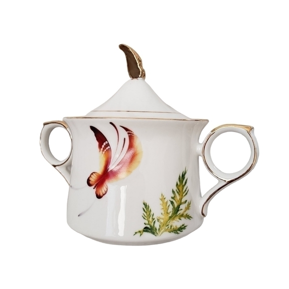 Vintage Bombay Creamer & Sugar Bowl Set Whimsical Poppies & Butterflies - Picture 4 of 15